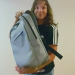 mens leather backpack grey