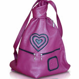 Dark pink leather backpack with heart