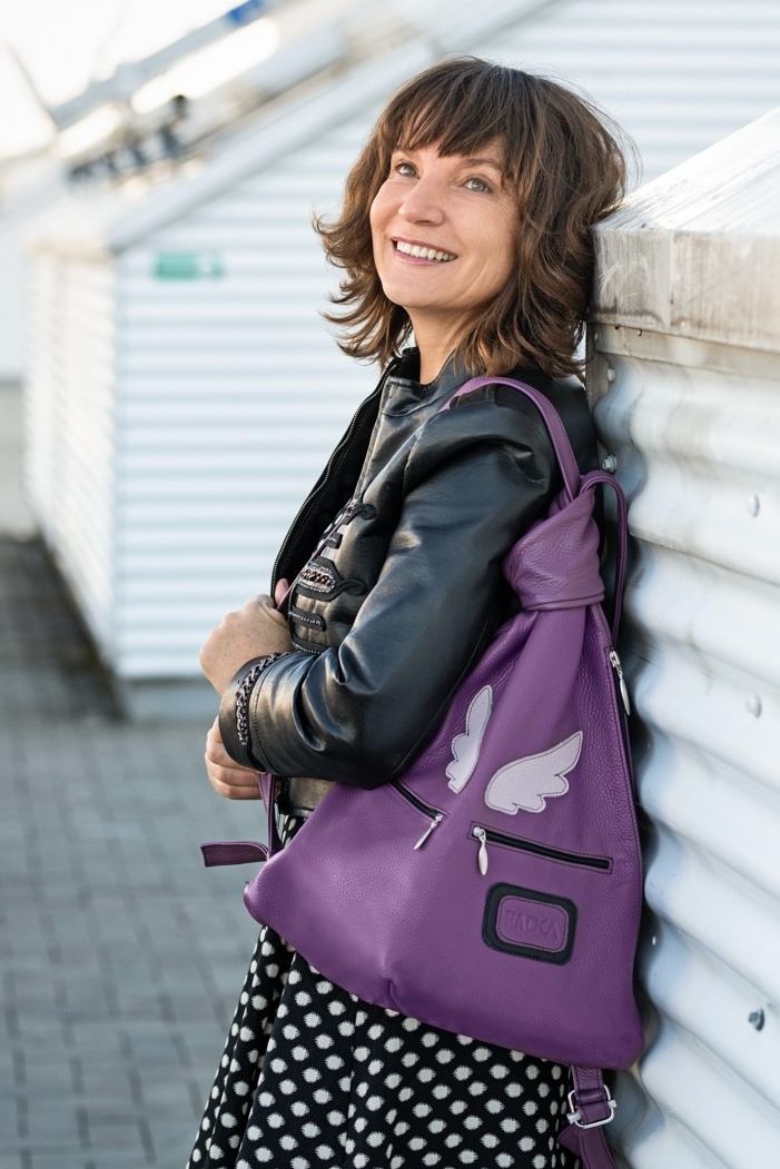 Handmade leather handbag sustainable women's backpack Purple