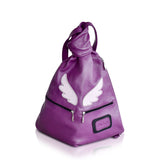 violet purple leather backpack with angel wings