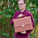 Handmade leather casual briefcase for men