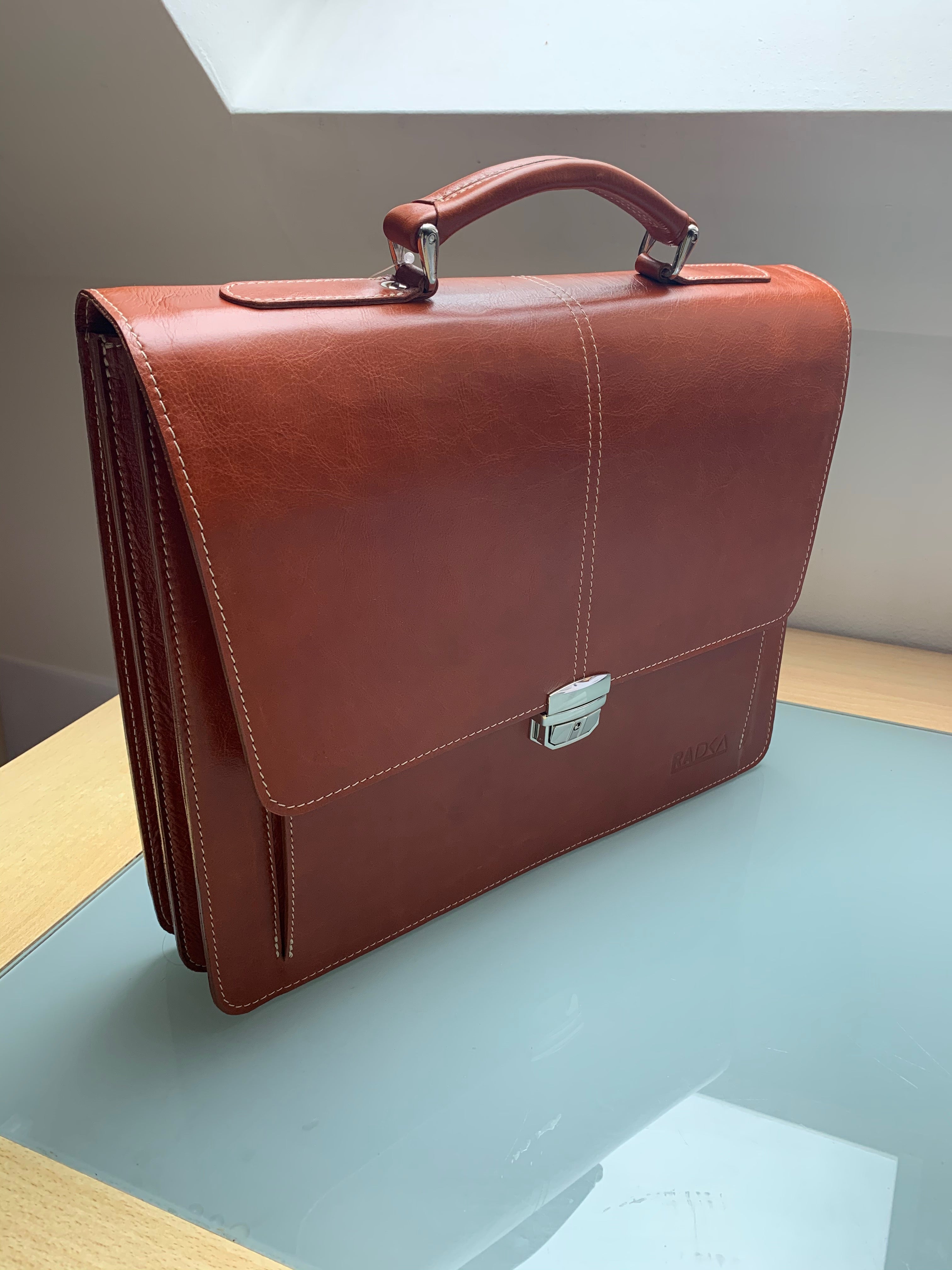 Handmade leather business briefcase casual for men