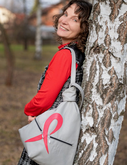 Pink Ribbon Leather Backpack – Handmade with Purpose 🎀 - Radka Sillerova Atelier 