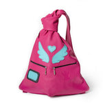 Pink bag with tourqiuse wings and hearth charismatic archangel backpack