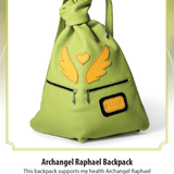 green bag with yellow wings and hearth charismatic archangel raphael backpack mantra health