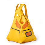 yellow bag with orange wings and hearth charismatic archangel backpack