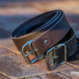 luxury black and brown leather belt with one stitch