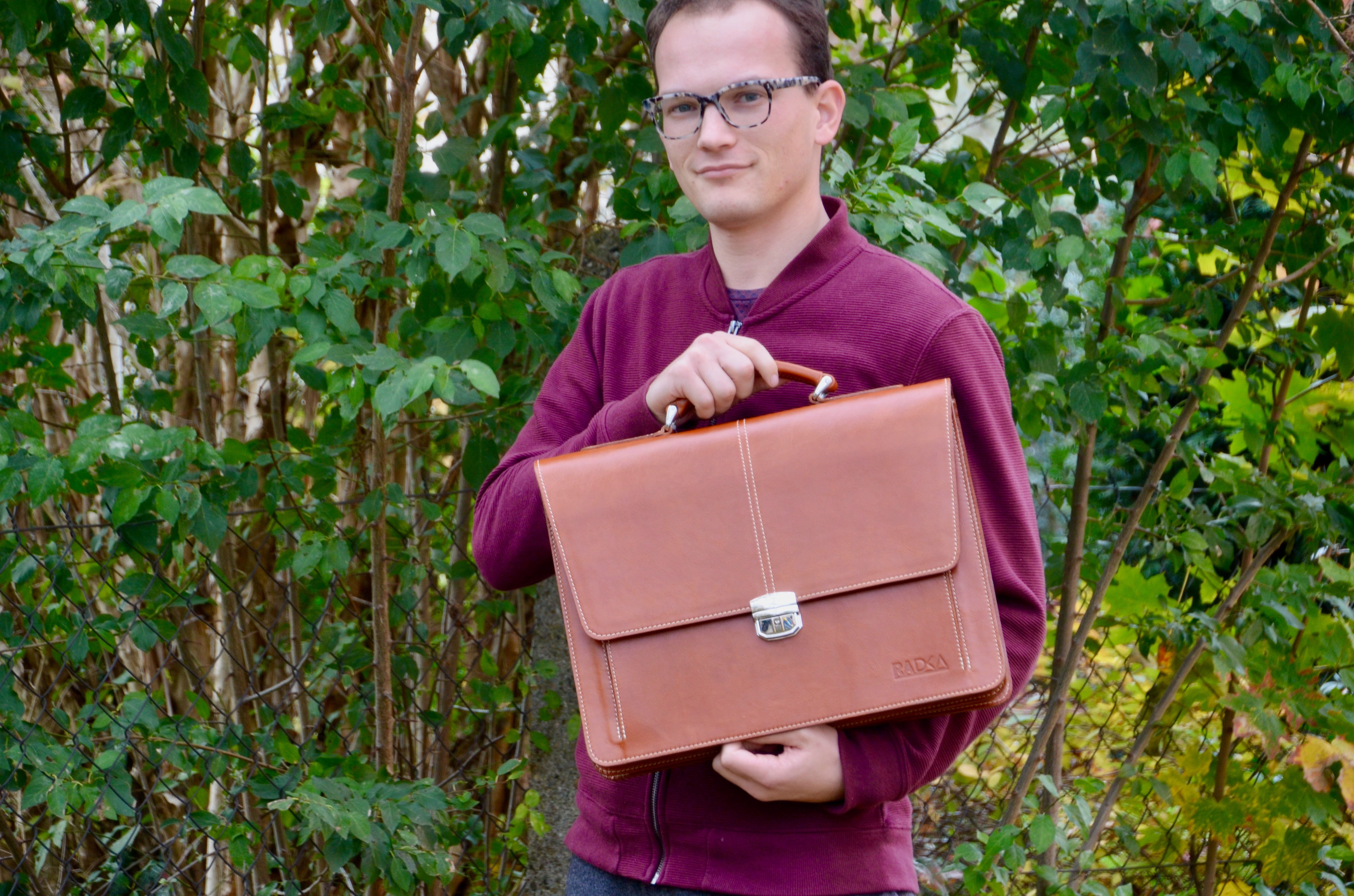 Handmade Italian Leather Briefcase for Men - Radka Sillerova Atelier 