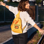 Yellow leather Backpack with Angels Wings